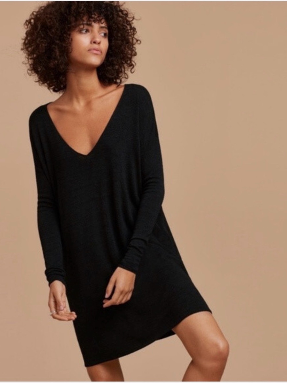 Aritzia Wilfred Black V-Neck Long Sleeve Shift Dress